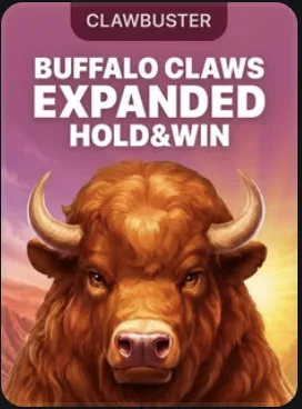Buffalo Claws Expanded Hold & Win cover: bison head against a sunset sky